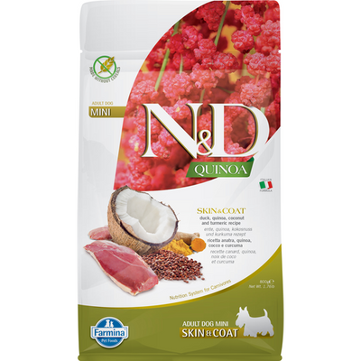 Farmina N&D Quinoa Canine Skin&Coat Mini Canard, Brocoli & Asperge 800g - MyStetho Veterinary