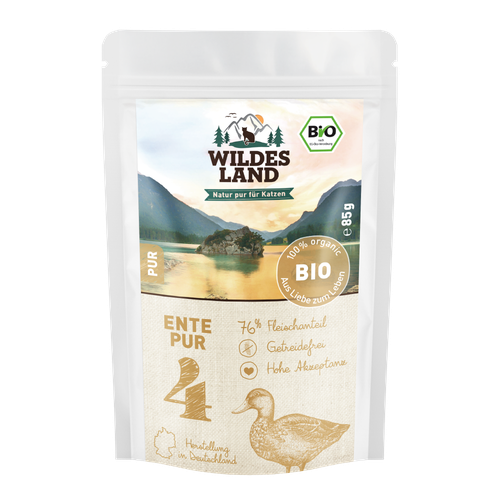 Wildes Land Feline Adult BIO canard PUR avec huile de saumon 85g - MyStetho Veterinary