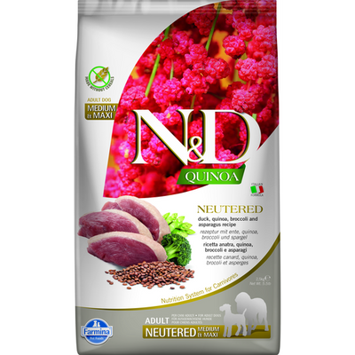 Farmina N&D Quinoa Canine Adult Neutered Canard, brocoli & asperge 2.5 kg - MyStetho Veterinary