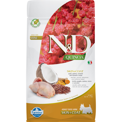Farmina N&D Quinoa Canine Skin&Coat Mini Caille & Noix de coco 800g - MyStetho Veterinary
