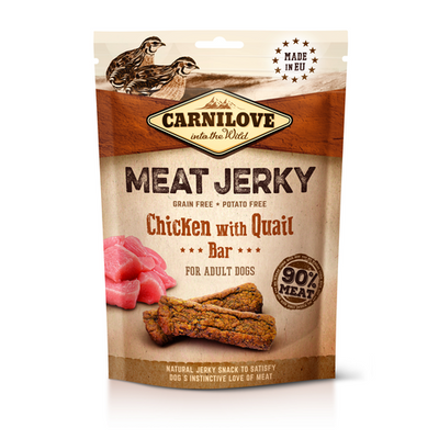 Carnilove Dog Meat Jerky Poulet avec caille - Barre protéinée 100g - MyStetho Veterinary