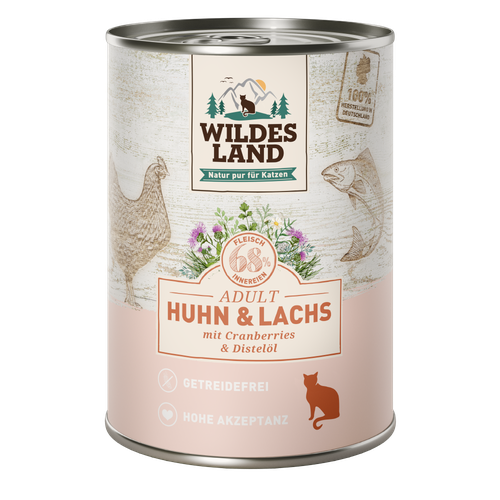 Wildes Land Feline Adult poulet et saumon avec cannberges 400g - MyStetho Veterinary