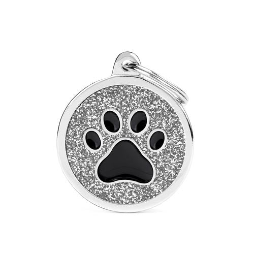 MyFamily Glitter Circle Black Paw ID Tag für Hunde in grau - MyStetho Veterinary